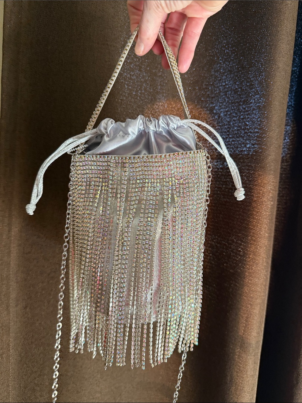 ANTONIO MELANI Silver Crystal Fringe Mini Bucket Bag - Picture 10 of 11